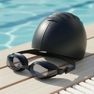 Black Adult Swim Combo: Regular Goggles + Universal Size Swim Cap