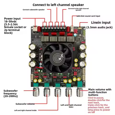 AS21P high-power 2.1-channel Bluetooth power amplifier board 2*300W+600W chip TPA3255*2