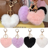 INS Fashion Fluffy Pompom Keychain Love Heart Design Plush Ball Phone Chain Keyring Backpack Charms 