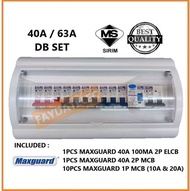 12-16WAY 40A/63A PVC DB SET C/W 10PCS MAXGUARD 1P MCB & 2P ELCB & 2P MCB