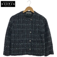 Theory Luxe 03-3404101 MISTY TWEED NICOLE STR 黑色金屬紐扣無領粗花呢夾克 32 碼 [二手]