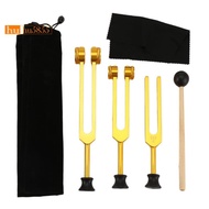 3Pack (128Hz, 256Hz, 512Hz) Tuning Fork Kit for Healing, Chakra, Sound Therapy,  Slider Fork (Gold)