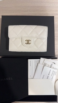 日本帶回 Chanel  香奈兒 皮夾 三折短夾 荔枝皮 白金 牛皮（日本購證）雷標  全新