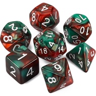 DND Dice Set - Polyhedral Dice (Red Mix Green) 7 Pcs for Dungeon and Dragons D&D RPG Role Playing Ga