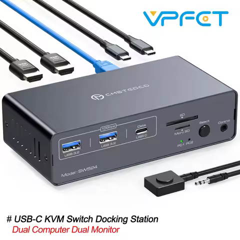 USBC KVM Docking Station HDMI 4K60HZ Computer Monitor Supports USB-C 10Gbps 12V 1.5A Power Adapter S