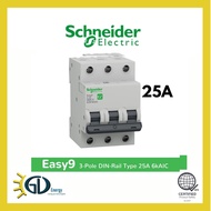 3Pole Schneider Easy9 25A C DIN-Rail Type Miniature Circuit Breaker 6kAIC (EZ9F56325)