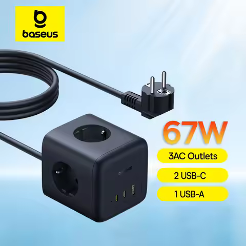 Baseus 67W GaN Charger Fast Power Strip USB-C Fast Charging 3AC Outlet 6 in 1 Desktop Station For La