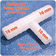 TEE Reducer Connector 16-10-16 mm for Uniring 16/ 25 mm Aeration Hose to 10mm ID Inner Diameter Hose