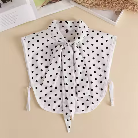 Women Polka Dots Bowknots Shirt Fake Collar Tie Cotton Detachable False Collar Lapel Blouse Top Autu