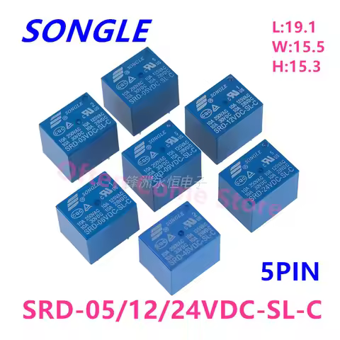 5Pcs New Relay SRD-05VDC-SL-C SRD-12VDC-SL-C SRD-24VDC-SL-C SRD 12VDC SL C 10A 250VAC 5PIN 3V 5V 9V 