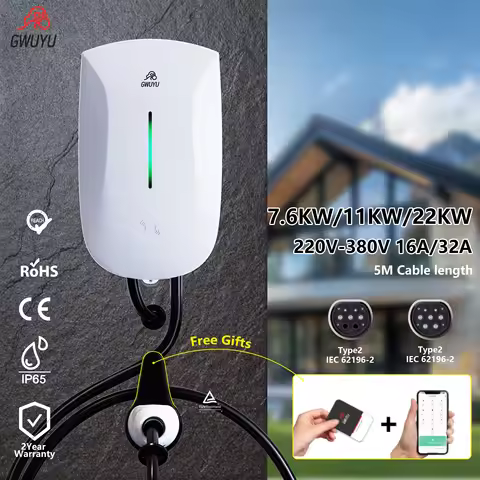 GWUYU JZ30 Electric Vehicle Car Fast Charger 7KW Type 2 22KW 11KW 32A 3 Phase APP WiFi RFID Card 5M 