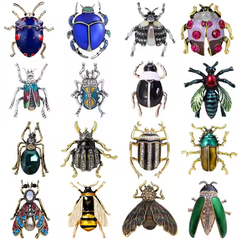 Enamel Bee Brooches for Women Rhinestone Beetle Pins Office Party Collection Gift Friends Jewelry In