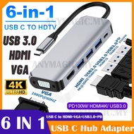 6 IN 1 Type C to HDMI Adapter Type C Hub USB C to HDMI Type-C to VGA to USB-C Hub Type C HDMI Adapte