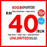 FREE Tunetalk Sim Card 80GB Unlimited Internet Data Call Hotspot Simkad Prepaid Celcom Digi USB 4G WiFi Modem Router