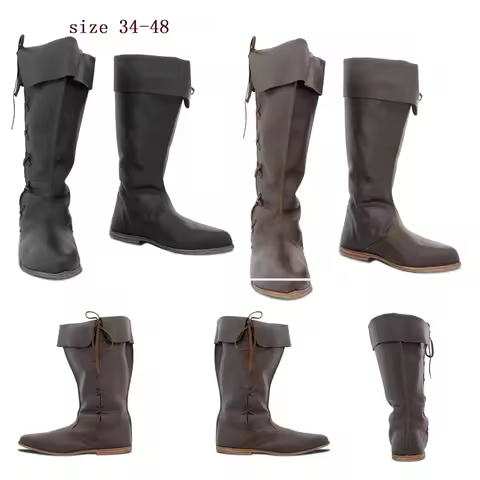 Men Women Medieval Viking Shoes Gothic Punk Leather Knight Hunter High Boots Renaissance Cosplay Pal