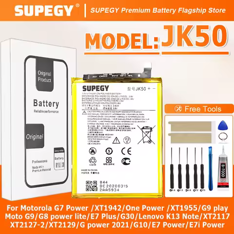 SUPEGY 100% New Battery JK50 For Motorola G7 Power/G8 power lite/E7 Plus/G9 play/MOTO G9 6000mAh Bat