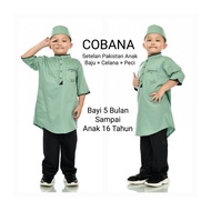 Cobana - Baju Koko Pakistan Anak Laki laki Warna Hijau Mint Sage