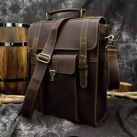 Luufan Genuine Leather Men's Backpack Crazy Horse Leather Fit 14" Laptop Business Shoulder Bag Multi