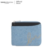 Louis Montini (Denim Zip-Around) กระเป๋าสตางค์ผ้ายีนส์ ซิปรอบ ใบสั้น ปะหนังแท้ Jeans Wallet for Men &amp; Women TML03