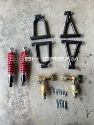 ชุดช่วงล่างชุดปีกนกบน / ล่าง A ชุดปีกนกคอม้า3 รู+โช๊ค ชุดดัดแปลงอุปกรณ์เสริมรถโกคร์ท พร้อมคอม้า รถสี