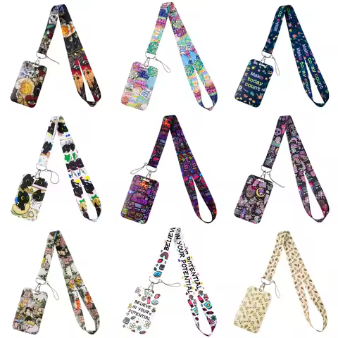 Kawaii Neon Lamp ID Badge Holder Inspirational Quote Lanyards Door Card Case Hanging Rope Neck Strap