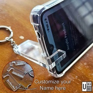 UMAKE Keychain + Phone Holder Transparent Acrylic Custom Made Nama Engrave/Keychain Nama