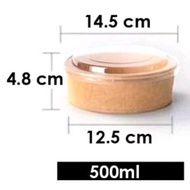 Brown Paper Bowl + Lid 500 ML 10 Pcs Paper Craft Bento Bowl