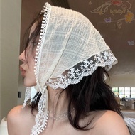 BLISS Lace Scarf Headband, Vintage Flower Triangle Headscarf, Fashion Exquisite Korean Style Pastora