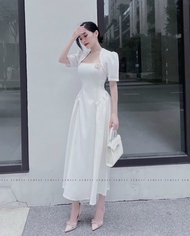 [Voucher 50k Freeship Max 0 đồng toàn quốc] Đầm đi tiệc ôm eo xòe bồng sang chảnh cổ vuông tay ngắn 