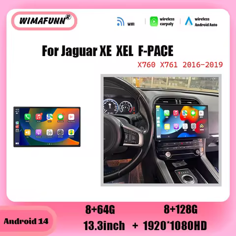 13.3inch For Jaguar XE/XEL/F-PACE X760 X761 2016-2019 Android 14 GPS navigation Car radio multimedia