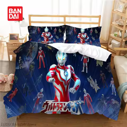 3Pcs Ultraman Bedding Set Duvet Cover Case Tiga Dyna Gaia Anime Quilt Cover Set Kids Boys Bedroom De
