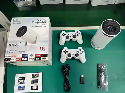 2025 M300 MAX Retro game consoles Android11 Portable 3D game Projector with Two Handle RK3326 1080p 