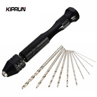 KIPRUN 11pcs Mini Micro Aluminum Hand Drill With Keyless Chuck HSS Twist Drill Bit Woodworking Drill