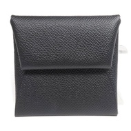 HERMES Epsom皮革Bastia銀扣零錢包Noir
