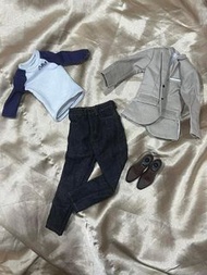 Tony 休閑服套裝 1/6  （淺杏色外套、aim tee 、黑牛仔褲、啡色鞋 ）全套不包素體 $180