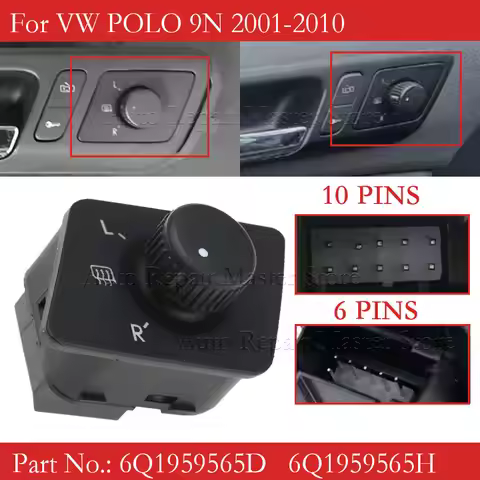 10/6 PINS Adjust Knob Side Mirror Switch For VW POLO 9N 6Q1 959 565H 6Q1959565D 6Q1959565H