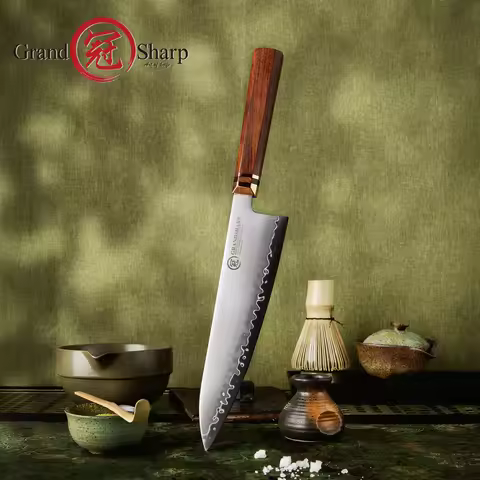 Grandsharp 8.5 Inch Kitchen Chef Knife with ZDP-189 High Hardness Steel Core 65-67 HRC and Africa Mk