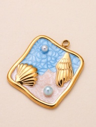 Marine Life Square Charms Stainless Steel Sea Animal Charm Sets Golden 0cean Starfish Shell Conch Do