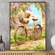 DIY Diamond Embroidery, Round Full Diamond beads Bicycle under flower tree decoration painting rhinestone Diamond painting diamond painting cross stitch,beads painting