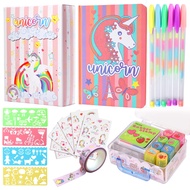 Unicorn Diary for Girls, Unicorn Stationery Set, Notebook, Pen, Stickers, Mini Stamps Set, Drawing S