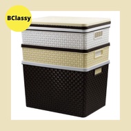 FELTON Storage Box Container with Lid Cover Multipurpose Tray Drawer Organizer Basket Rattan Style Large Capacity