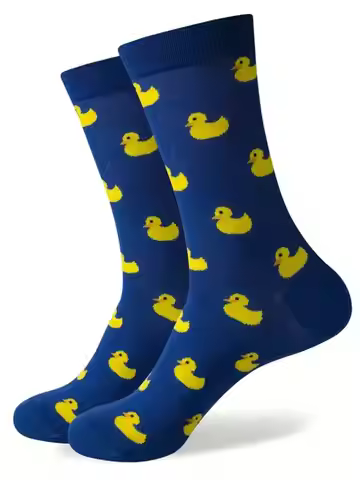 5 Pairs Men's Fun Duck Cartoon Crew Socks Soft Breathable Comfortable for Daily Wear US Size 7.5-12 