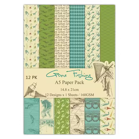 DIY 12 Sheets A5 Scrapbooking Material Hand Account Background Paper Fishing Football Album Scrapboo
