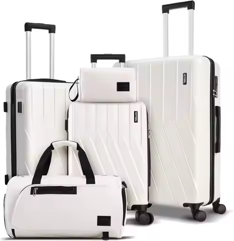 5 Piece 100% PC Hardshell Luggage Set,Spinner Wheels&TSA Lock,20/24/28in Carry on Suitcase with Fitn