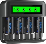 CITYORK 4 Pack Rechargeable C Batteries 5000mAh with Charger for 1.2V Ni-MH AA AAA C D Rechargeable 