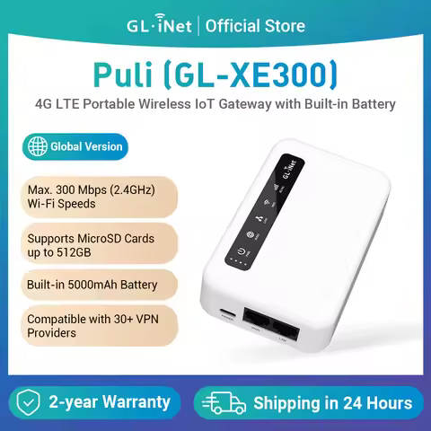GL.iNet Puli GL-XE300 4G LTE Smart VPN Router Portable WiFi Wireless Travel Hotspot, OpenWrt, 5000mA