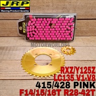 SPROCKET JRP SET YAMAHA LC135 V1-V8 RXZ Y125Z RANTAI 415 428 PINK CHAIN GOLD STEEL Y125Z RXZ Y110 Y1