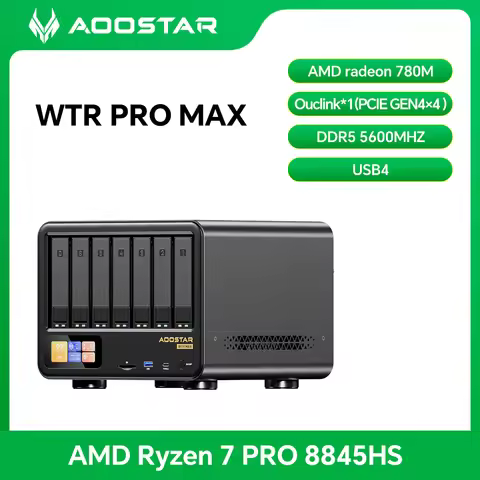 AOOSTAR High‑Performance NAS Mini PC AMD Ryzen 7 PRO 8845HS 11‑Bay HDD+M.2 SSD DDR5 ECC Dual 2.5G LA