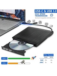 Inram Usb 2.0便攜式外接cd-rw光碟機免驅雙頭線刷dvd/cd閱讀器燒錄機筆記型電腦使用