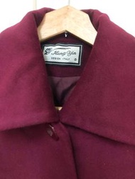 Vintage 義大利酒紅色純羊毛大衣 翻領 外套 舶來品 古著 復古 排扣
